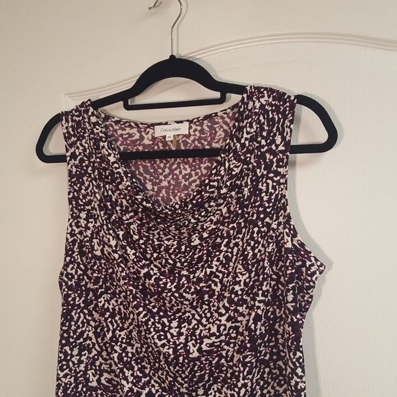 Calvin Klein Purple Black Drape Neck Blouse Sleevess Office - Picture 4 of 5